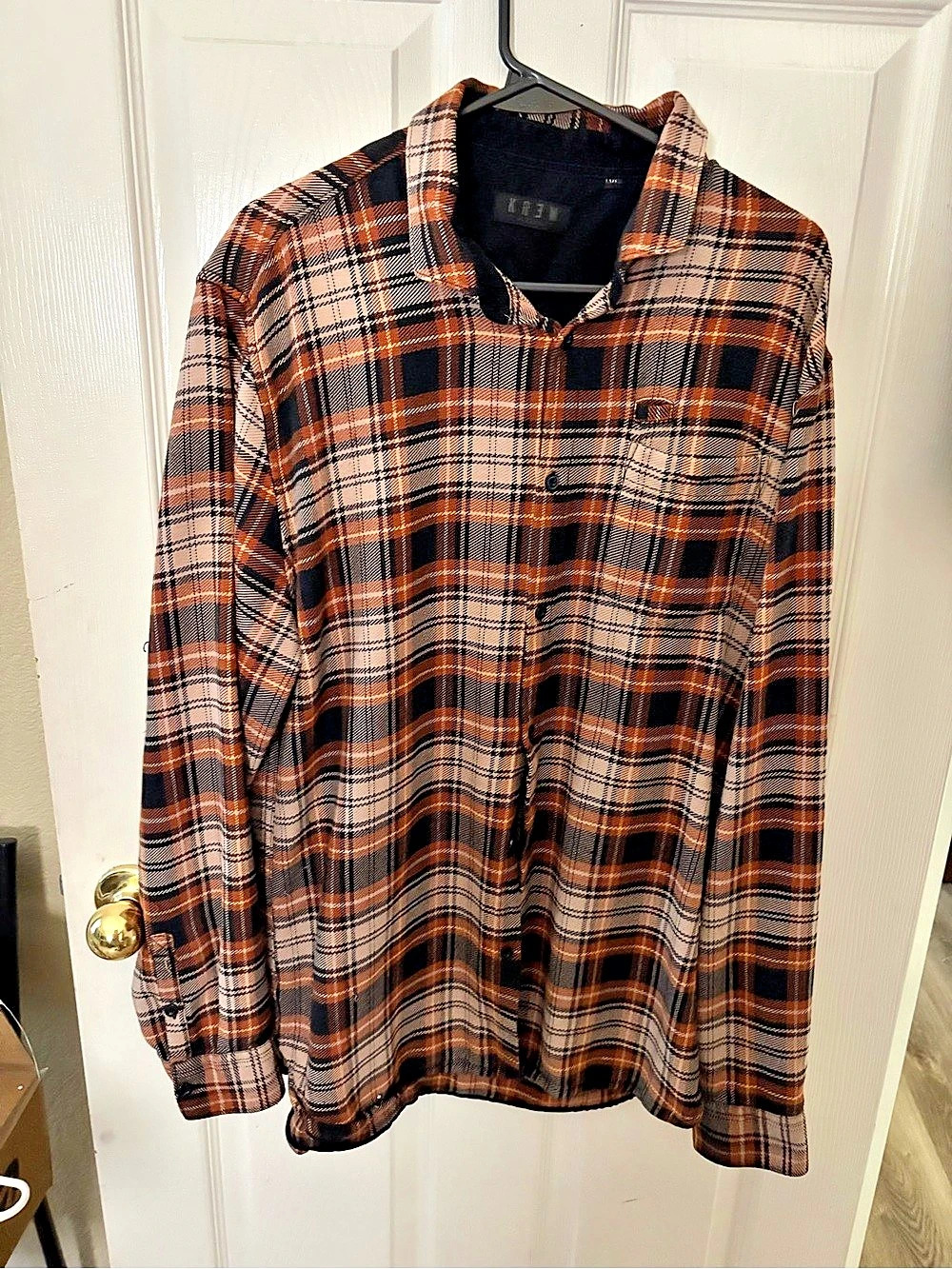 Krew Plaid Button Down Shirt Brown & Black XL Like New